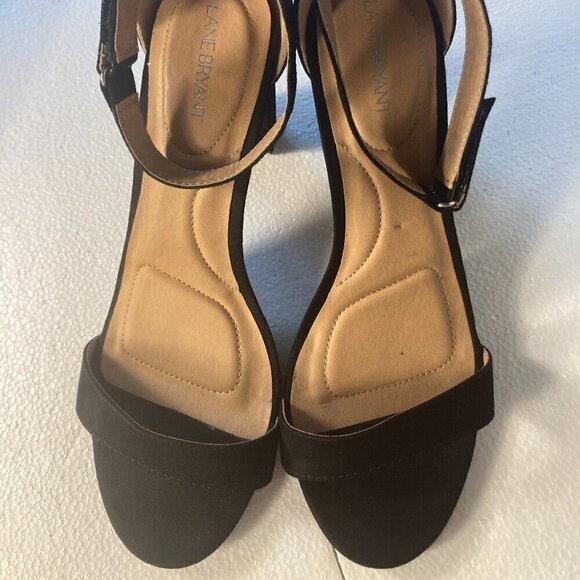 Lane Bryant SZ 11W Black Suede Ankle strap embroidery heel dressy sandal party - Picture 3 of 9